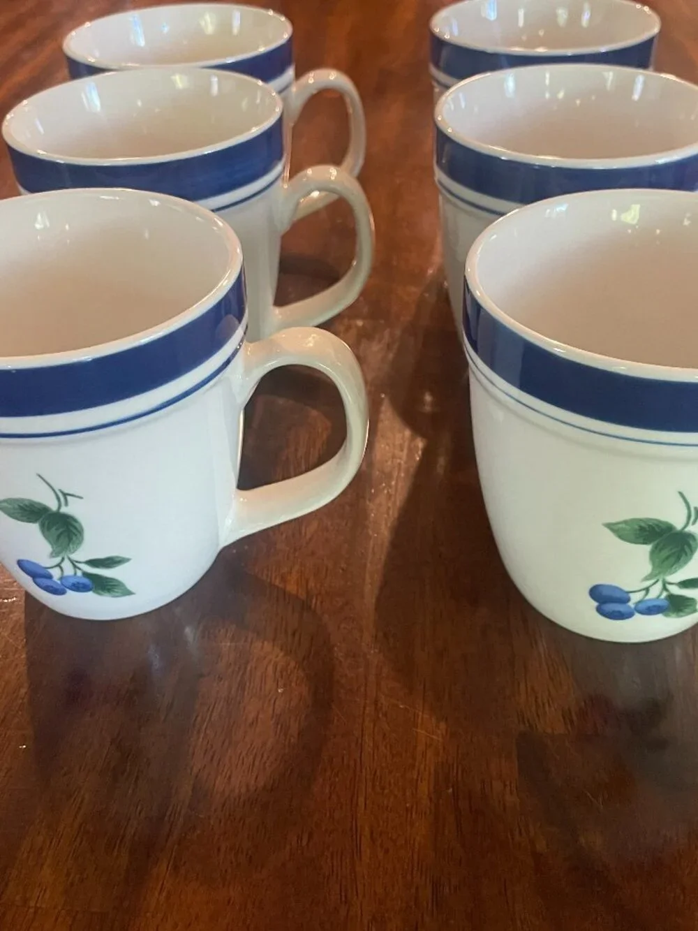 Set Of 6 LL Bean Stoneware Blueberry (Retired) 12oz Coffee Mugs Cups 2-Sided
